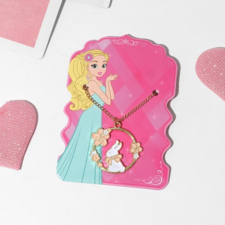 Children's pendant "chosen" bunny, white-pink color in gold-3