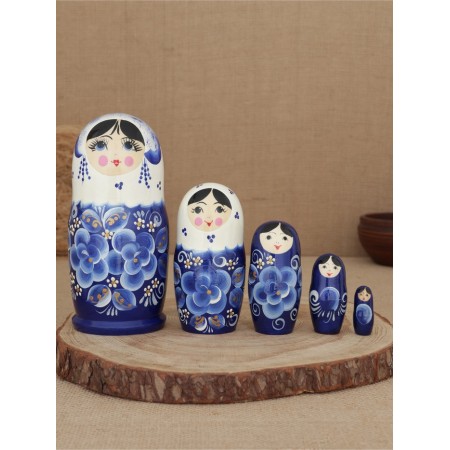 Nesting doll "blue bouquet" 5 puppet