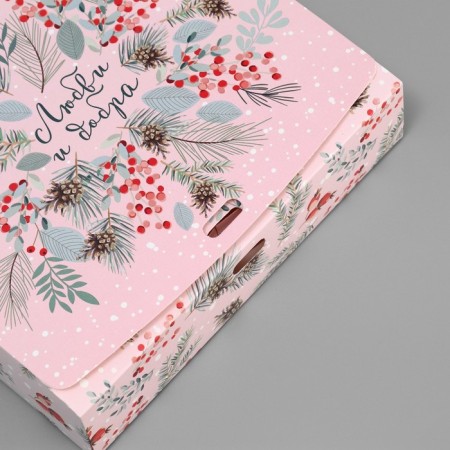 Folding Gift Box "New Year's Botanika", 20 x 18 x 5 cm, without tape, New Year-3