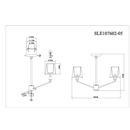 Ceiling EVOLUCE lamp. Sle107602-05. Grinda. 5x40 watts, E14, 60x60x44 cm, chromium color-9