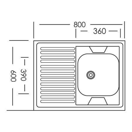 Kitchen sink "Vladix", invoice, without siphon, 80x60 cm, right, stainless steel 0.4 mm-3