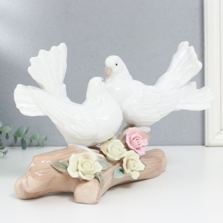 Souvenir Ceramics "Two pigeons on a branch with flowers" 28 cm-1