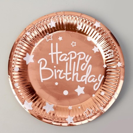 Paper plates “Happy Birthday”, set, 6 pcs., Color Pink gold