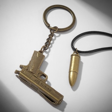 Set 2 objects: pendant, keychain "bullet", black color in black gold, 58 cm-3