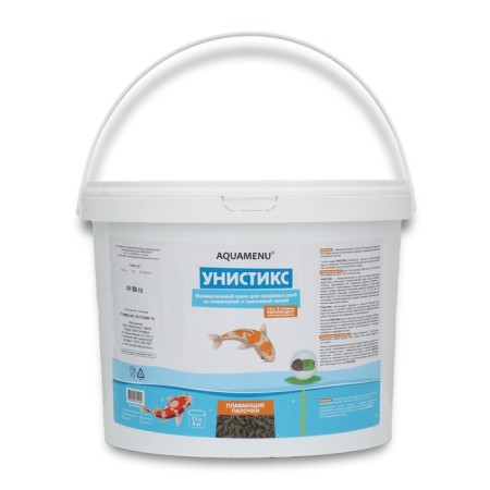 Field for fish "Unistic" floating granules, spirulina and Greek. flour, 11 l, 2 kg