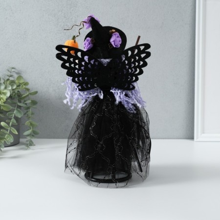 Interior doll "Witch in a black dress with lilac hair" 8.5x16x30 cm-4