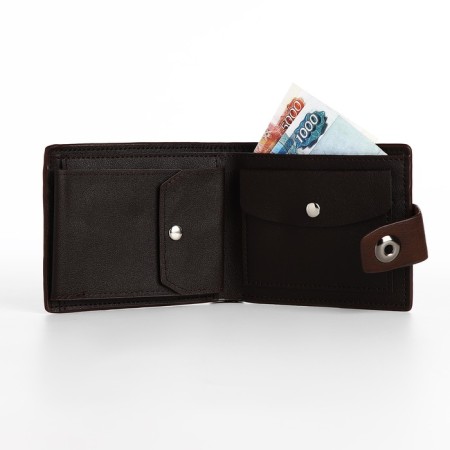 Male purse on a magnet, department for bills, for maps, for coins, brown color-3