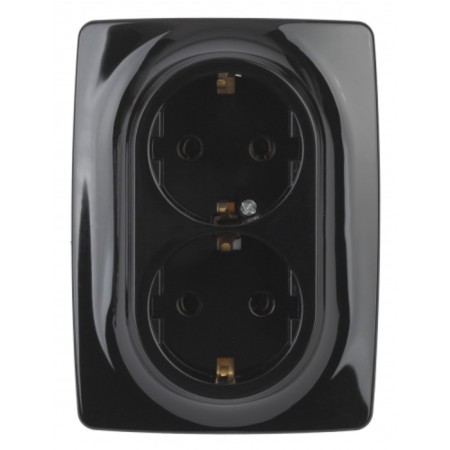 2x2p+E Schuko outlet with curtains, 16A-250V, IP20, era12, black