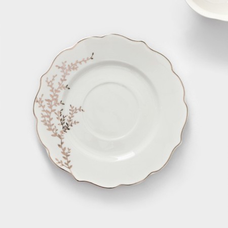 Service Porcelain Tea Leaves, 12 objects: 6 mugs 220 ml, 6 saucers d = 15 cm, white color-4