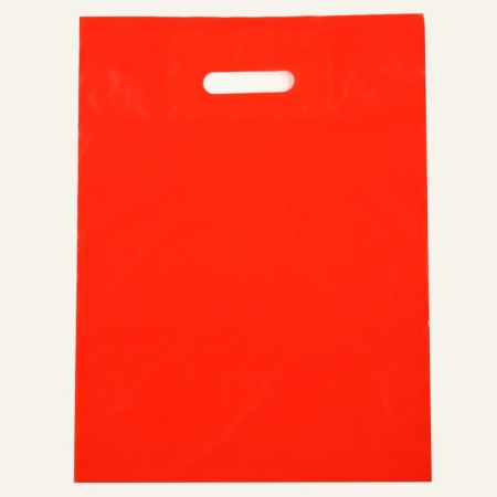 Polyethylene package with a cut handle, red 30-40 cm, 70 μm