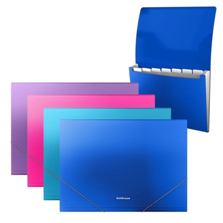 Folder-carte, A4, 6 departments, 700 μm, Erichkrause "Diagonal Vivid", elastic band, embossing, mix