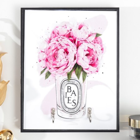 Decorative hooks 2 hooks "Pink peonies in a glass" 19x24 cm