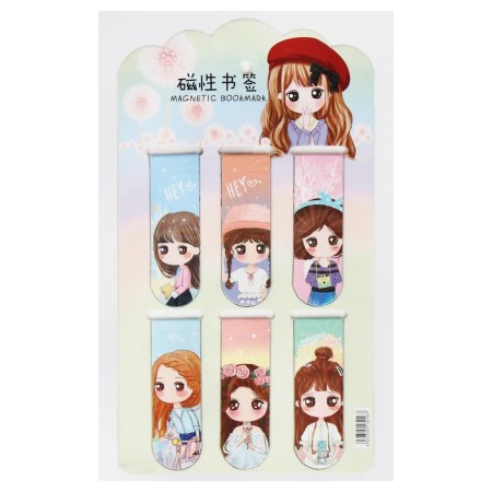 A set of magnetic bookmark for books Calligrata 6 pieces, "anime", mix-7