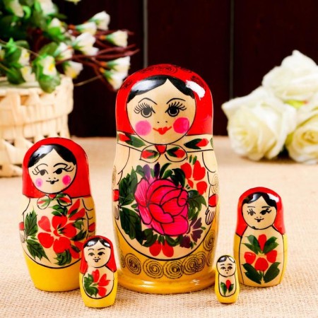 Matryoshka "Larisa", red scarf, 5 puppet, 14-15 cm