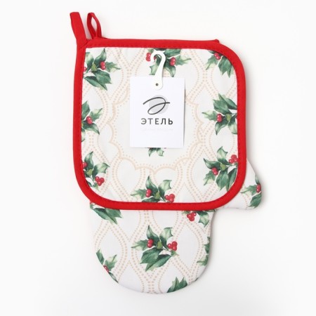 New Year. Set of kitchen Ethel SHRISTMAS MELODY mittens 20x28cm, 19x19cm severity, 100%HL-4