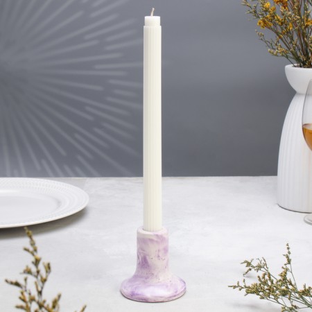 Gypsum candlestick, 7.5x7.5cm, marble with purple strips