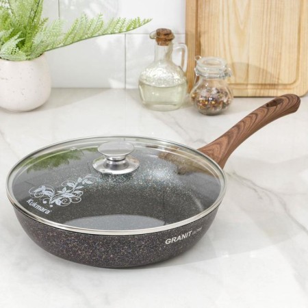 Pan Kukmara Granit Ultra Blue, D = 26 cm, plastic handle, glass cover, anti -stick coating