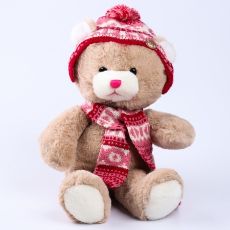 Soft toy "Little Friend", New Year's bear in a hat and scarf, pink color-3