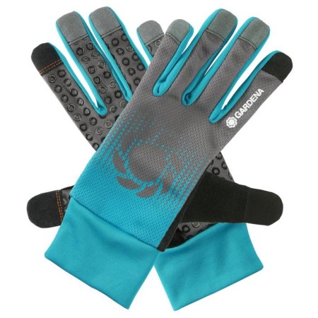 Garden gloves, polyester, without covering, with dots, size 7, gray, gardena