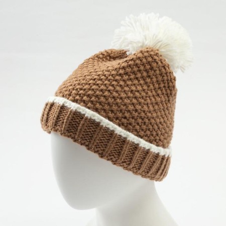 Minaku cap with pompom and gateway, brown color, size 52-54