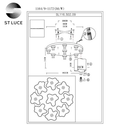 Ceiling Ceiling ST LUCE. SL116.502.09. ONDE. 9x60 watts, E27, 70x70x25 cm, silver color-3