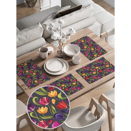 Set of napkins for setting the table "Multi -colored tulips", rectangular, rounded edges, size 30x46 cm, 4 pcs-1