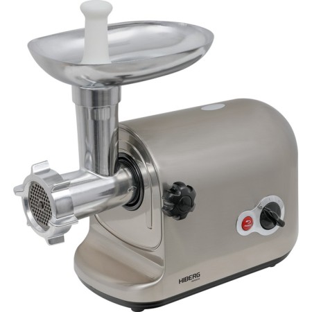 The meat grinder Hiberg MG 400 x, 1800 watts, 1.8 kg/min, reverse, 3 nozzles, silver