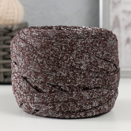 Knitted yarn "Ribbon" with Lurex 85m/170 ± 5 g (coffee, lurex: silver)