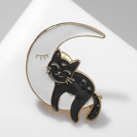 Icon "cat" on the moon, black and white color in gold-1
