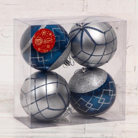 Set of balls plastic D-10 cm, 4 pcs "Arsen" silver-blue-1