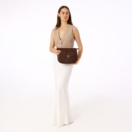 Women's bag on the Textura valve, medium size, brown color-10