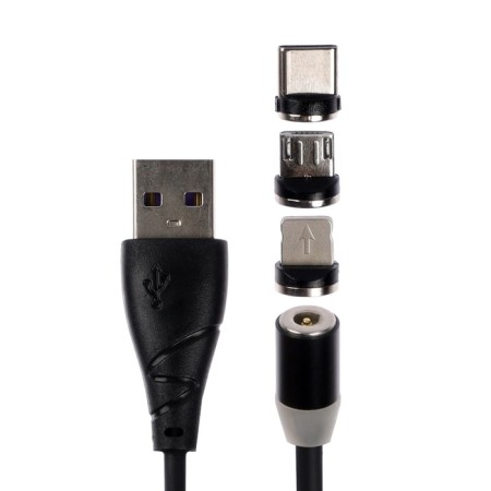 Magnetic cable 3 in 1, microUSB/type -C/Lightning - USB, without data transfer, 1 meter, black-1