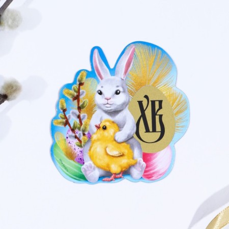 Magnet with a plotch-layer "Rabbit and chicken", 6.9 x 7 cm.-2