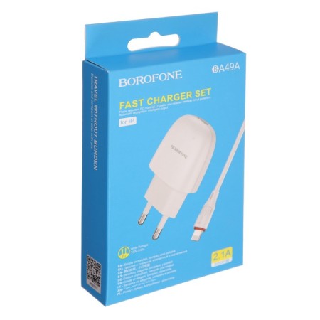 Network charger Borofone BA49A, USB, 2.1 A, Lightning cable, 1 m, white-3