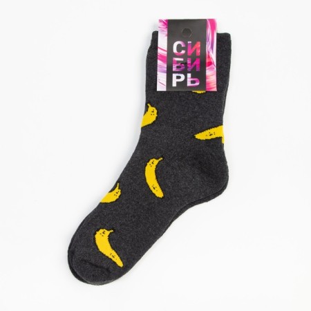 Women's terry socks "bananas", gray color, size 23-25-4