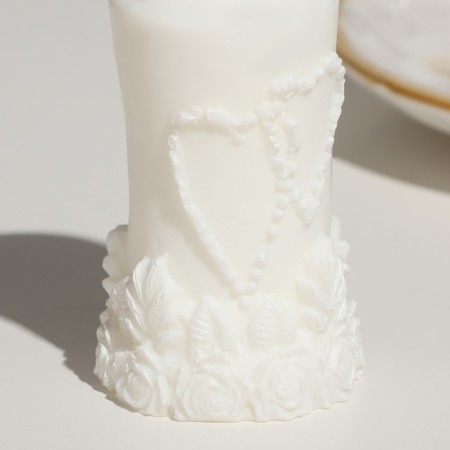 Candle "handmade" wedding cylinder with roses white with brilliance 6*10.5-2