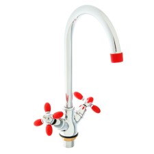 Accoona A4582N kitchen mixer, double -leaf, high spout, red/chromium
