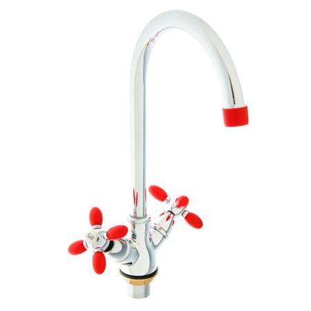 Accoona A4582N kitchen mixer, double -leaf, high spout, red/chromium