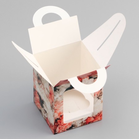Box for 1 cupcake, "flowers", 9.2 x 9.2 x 11.1 cm, confectionery packaging-3