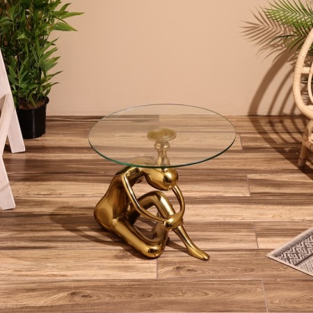 Coffee table 50x50x46 cm, aluminum, glass-1