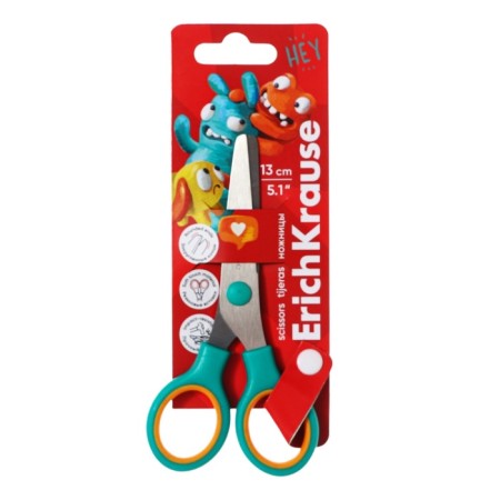 Baby scissors 13 cm Erichkrause "Junior Softy Jolly Friends", rounded ends, comfortable hands, mix, blister-8