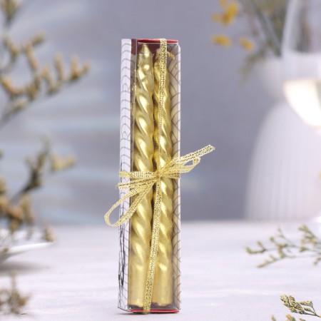 Set of candles of twisted, 1.5x 15 cm, 2 pieces, gold metallic-2