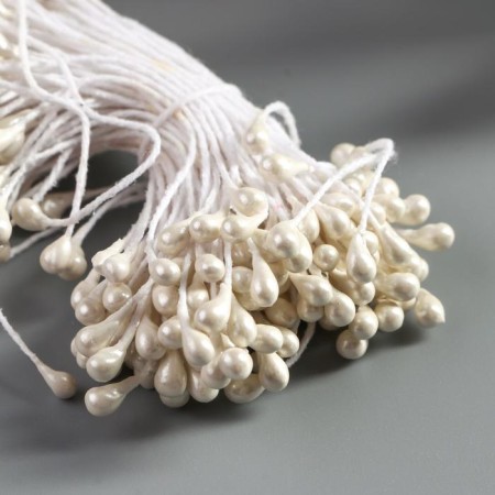 Stamens for artificial flowers "Drops white" (set 130 pcs) length 6 cm-2