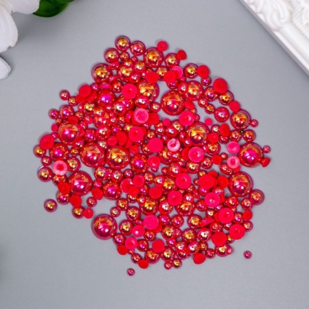 Decor for creativity plastic "Half of beads. Raspberry mother of pearl" d = 3-10 mm, set 10 grams