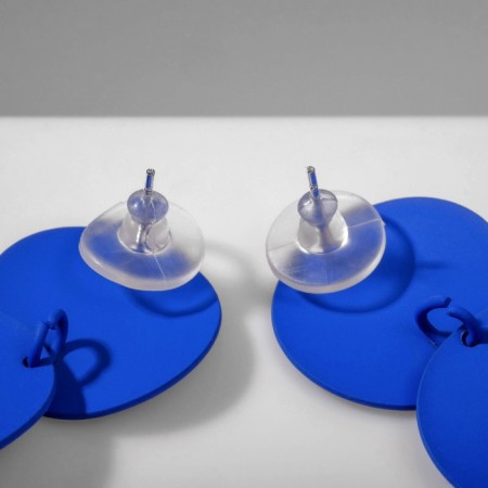 Earrings Metal "Azelia" circles, trio, blue color-2