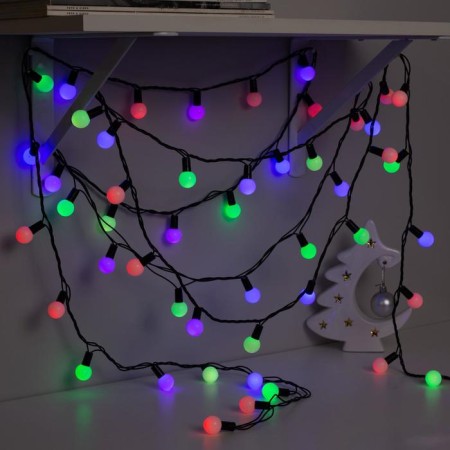 Girland “thread” 10 m with nozzles “balls 2.5 cm”, IP44, dark thread, 100 LED, glow of multi (RG/RB), flashing, 220 V-2