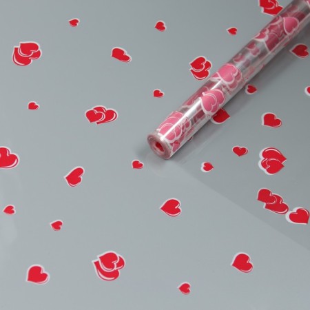 Film for flowers "heart" red 0.7 x 8.2 m, 40 mkm