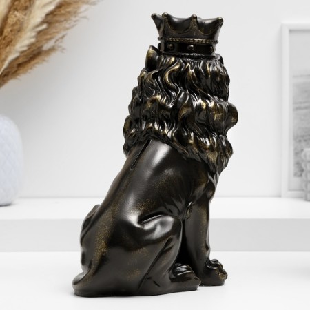 The piggy bank "Leo with a crown and a ball sits" black with gilding, 23cm-2