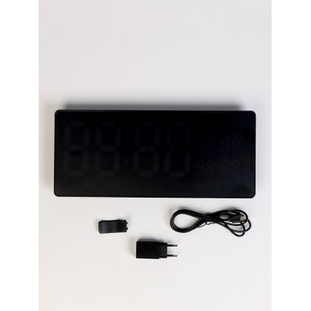 Electronic wall clock, thermometer calendar, 36.2 x 15.5 cm, green numbers 10 x 4.5 cm 1076627-8