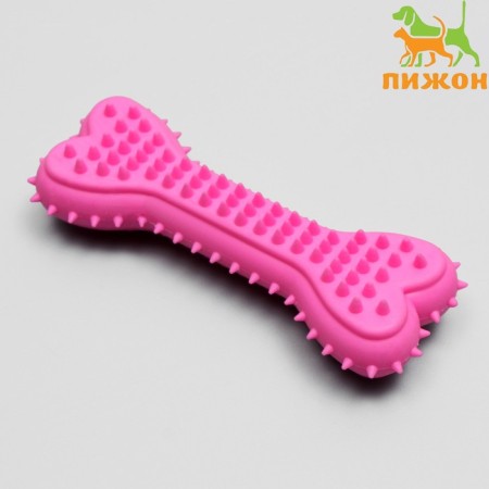 Chewing toy plow "Bone for massage", 11 x 4 x 2 cm, pink